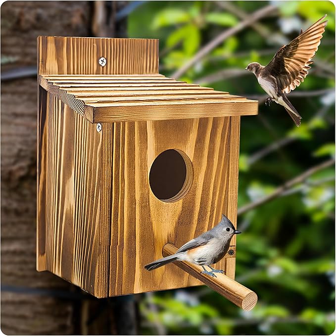 Bird Houses for Outside,Wooden Wren Birdhouse with Detachable Perch,Finch Bluebird Houses Hanging Birdhouse for Outdoors