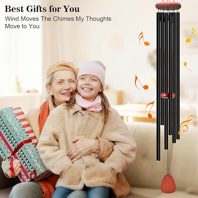 Large Wind Chimes for Outside Deep Tone, Soothing Melodic Memorial Sympathy Wind Chime, Suitable Outdoor Garden Decor, Gift for Mom Women Neighbors (Black Wind Chime -56 in)