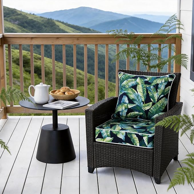 COZYVIDA Outdoor Deep Seat Cushion Set of 2, 22"x24" Seat & 23"x19" Back,Water-Resistant Breathable Fabric,UV-Resistant 1000+ Hrs, 30D Foam with Recycled Fiber Fill and YKK Zippers,Tropical Leaf