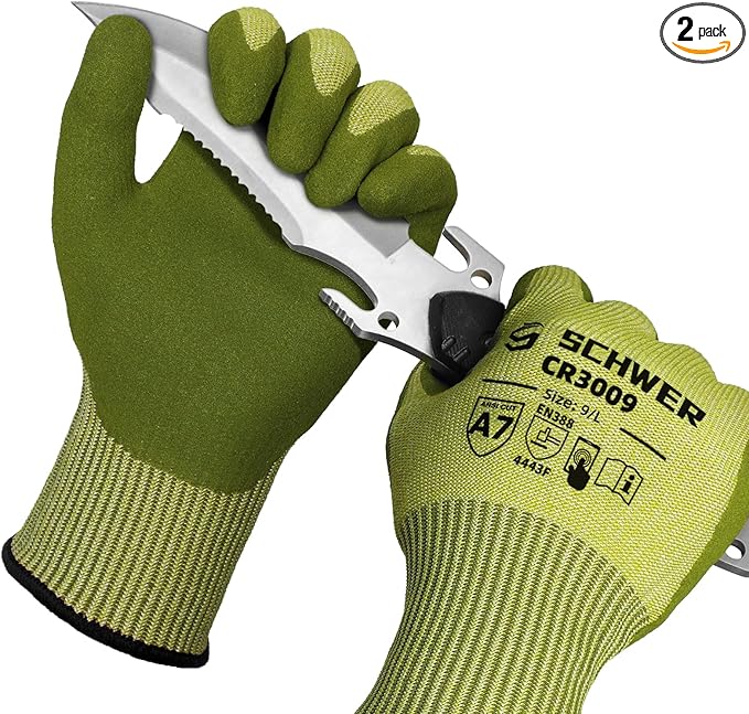 Schwer 2 Pairs ANSI A7 Cut Resistant Fishing Gloves, CR3009 Touchscreen Compatible Work Gloves for Men and Women, Non Slip, Ideal for Fishing, Hunting, Hiking, Cycling, and Outdoor Activities, L