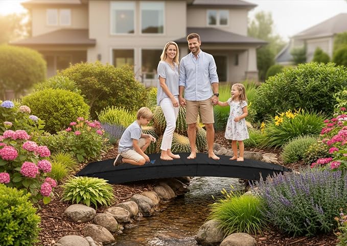 10 FT BLACK Amish Made Pinewood Heavy Duty Garden Bridge for Walkway, Backyard Pond & Landscaping, Outdoor Wooden Footbridge for Koi Pond, Japanese Style Decorative Bridge, Made in USA