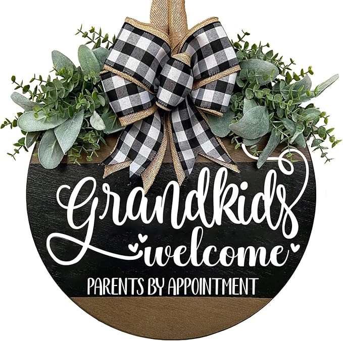 Welcome Sign for Front Door Decoration, 12" Round Wood Wreaths Hanging Welcome Sign Porch Farmhouse Decor Housewarming Gift