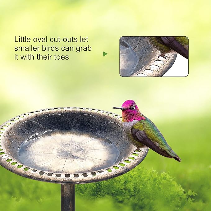 VINGLI 28 Inch Bird Bath with Solar Fountain Antique Copper Weather Resistant Resin Pedestal Birdbaths Floral Accents and Vintage Finish Garden Decor for Outdoor Lightweight Courtyard…