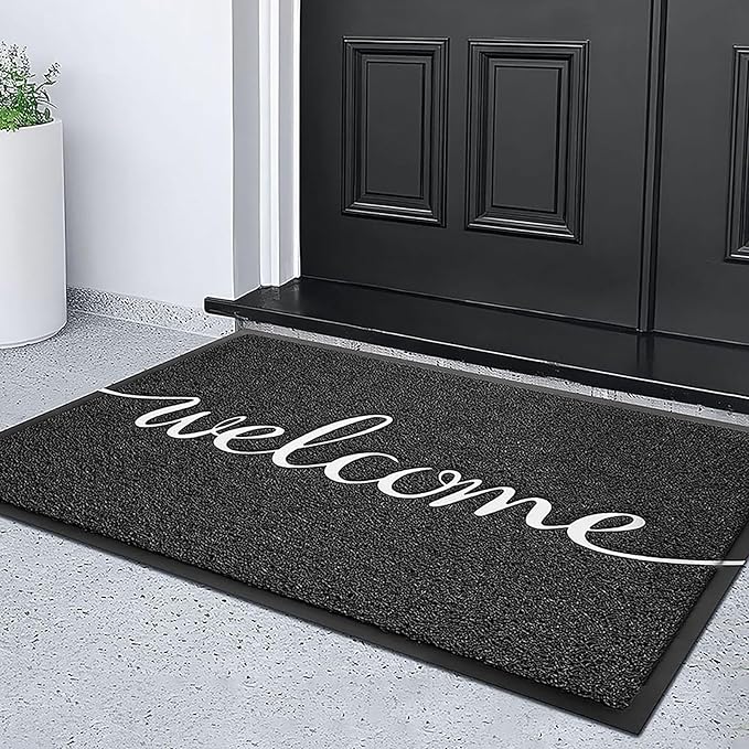KILOCOCO Door Mat Black Welcome Mat Outdoor Doormat Non-Slip Front Door Mats for Entrance, 31"x47"
