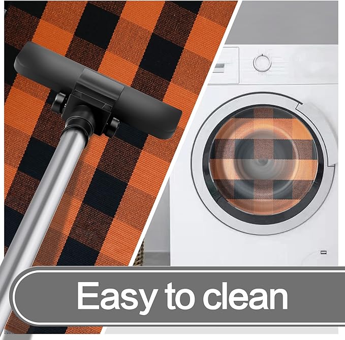 MUBIN Cotton Orange and Black Plaid Rug, 27.5 x 43 Inches Fall Outdoor Front Door Decorative Mat, Hand-Woven Rug for Layered Door Mats Washable Carpet for Porch, Entryway, Farmhouse, Autumn, Halloween