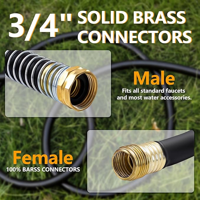 5/8" x 30ft Garden Hose, -40℉ To 190℉ Hot/Cold, Heavy Duty,Flexible, 300psi Working, 1000psi Burst, 3/4" Brass Fittings with Hose Protector Coil Spring for Outdoor,Yard, Farm