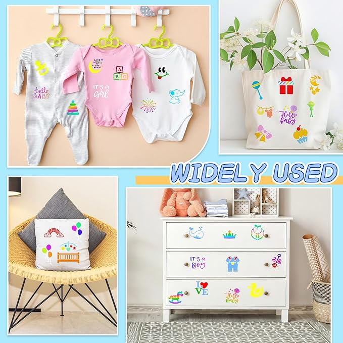 Augshy 56 Pieces Baby Shower Stencils for Painting, 3 Inch Cute Onesie Stencil Mixed Animals Pattern Painting Stencils, Reusable Baby Shower Cake for Bodysuit Shoes Bibs Clothes