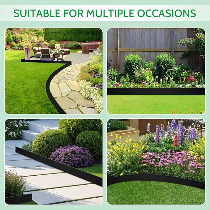 40 FT Landscape Edging No Dig [Extra Tall 4 Inch High] with 36 Spikes, Heavy-Duty Plastic Garden Edging Border (Black, 40FT)