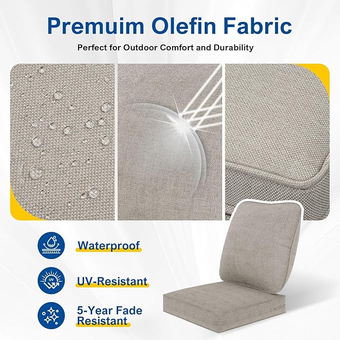 Outdoor Deep Seat Cushions Set of 2 for Patio Furniture, Waterproof & Fade Resistant Replacement Cushions with Removable Covers, 24 x 24 Inch, Beige