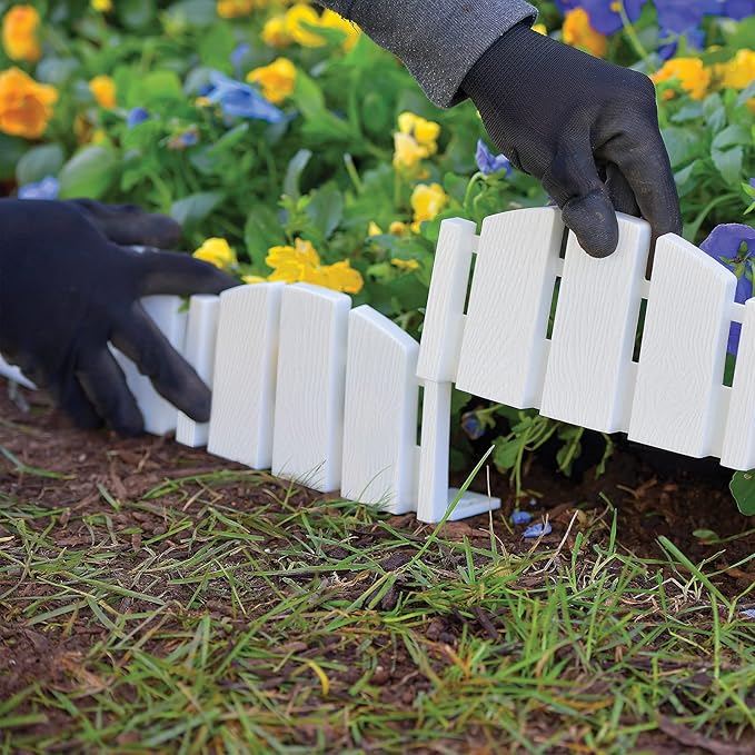 EASYFLEX No-Dig Garden Edging White Adirondack Wood-Look | 4.5 Inch Tall | Decorative | With Anchoring Spikes | 15 Foot Kit, Pack of 6