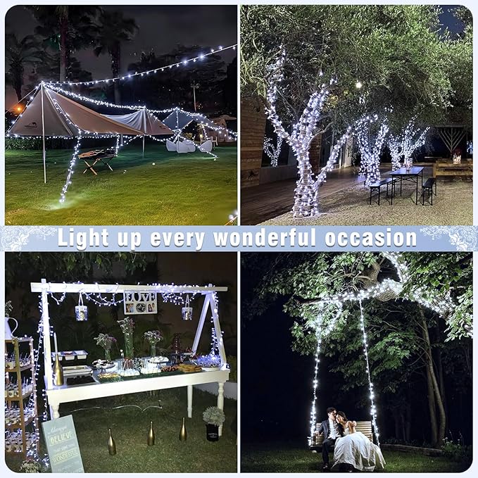 66FT 200 LED Christmas Lights Outdoor, White Christmas String Lights Indoor Waterproof with 8 Modes, Plug in Connectable Twinkle Fairy Lights Clear Wire for Indoor Bedroom Garden Xmas Holiday Decor
