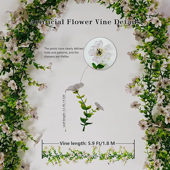 4 Pcs Faux Flowers Garland Plant, Artificial Vines Hanging Flowers Leaves Greenery Garland for Wedding Backdrop Arch Wall Decor, 6 Feet/pcs UV Resistant Indoor Outdoor
