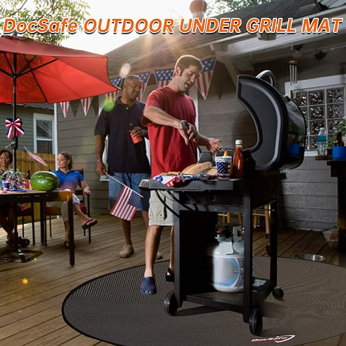 DocSafe 36" Fire Pit Mat for Solo Stove Bonfire,4 Layers Double-Sided Fireproof Under Grill Mat Protector for Deck,Patio,Round BBQ Mat Indoor Fireplace Pad for Solo Stove Accessories,Easy to Clean