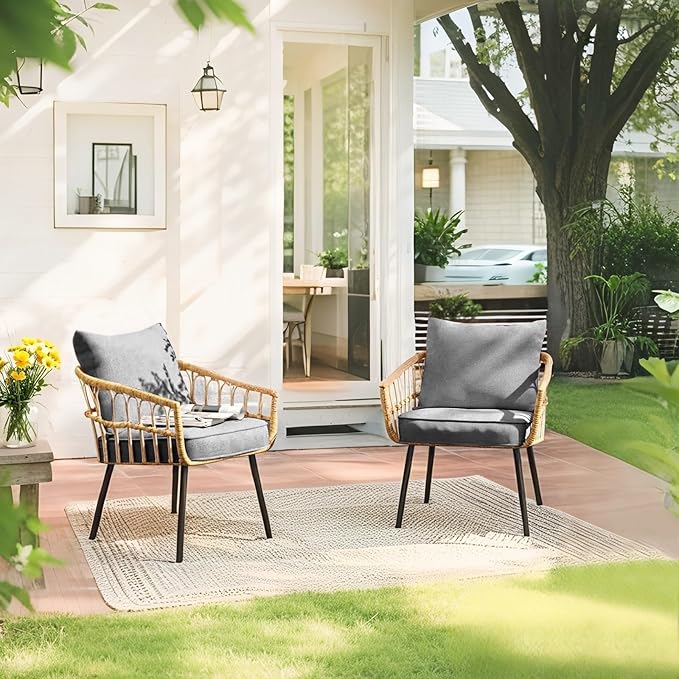 Outdoor Deep Seat Cushions Set of 2 for Patio Furniture, Waterproof & Fade Resistant Replacement Cushions with Removable Covers, 24 x 24 Inch, Light Gray