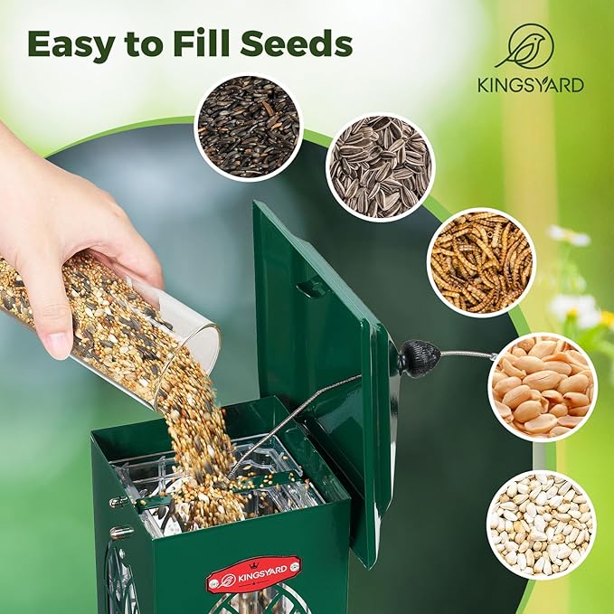 Kingsyard Squirrel Proof Bird Feeders for Outdoors with Weight-Activated Perches, 5 Lbs Capacity Large Metal Bird Feeder House for Small Wildbirds Cardinal Finch Bluebird, Weatherproof, Green