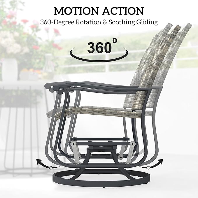 Outsunny Patio Glider Chair Set of 2, Wicker Rattan Outdoor Swivel Chair with Steel Frame, High Back, Armrests, Porch Glider with Adjustable Foot Pads for Garden, Lawn, Backyard, Yellow