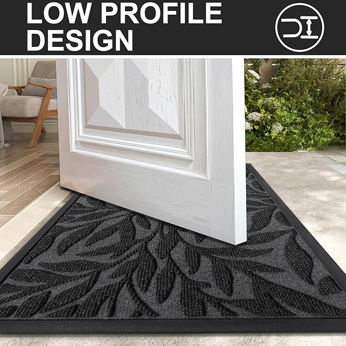 Smiry Front Door Mat Indoor Outdoor Entrance, Heavy Duty Natural Rubber, Trap Dirt and Moisture, Non-Slip Doormats, Low Profile, Easy Clean Patio Porch Entryway Mat, 59x23, Black
