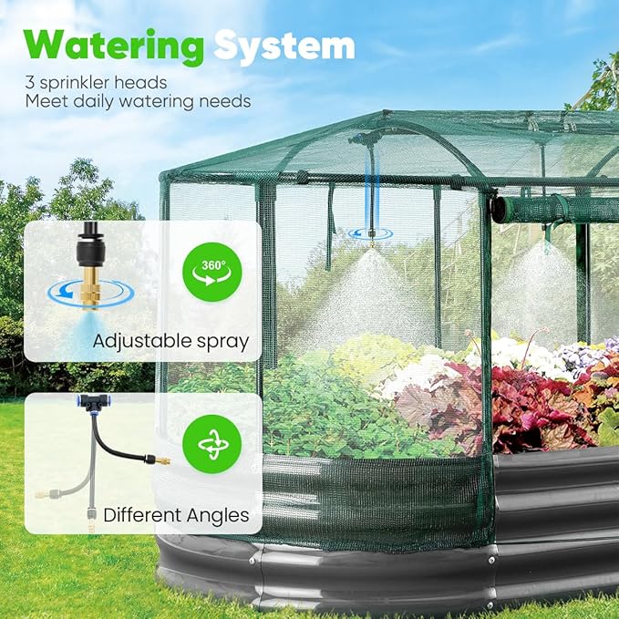 Quictent Galvanized Raised Garden Bed Kit with Self Watering System and Mesh Cover, Large Oval Metal Outdoor Planter Garden Boxes for Vegetables Herbs Flowers, 6x3x1Ft