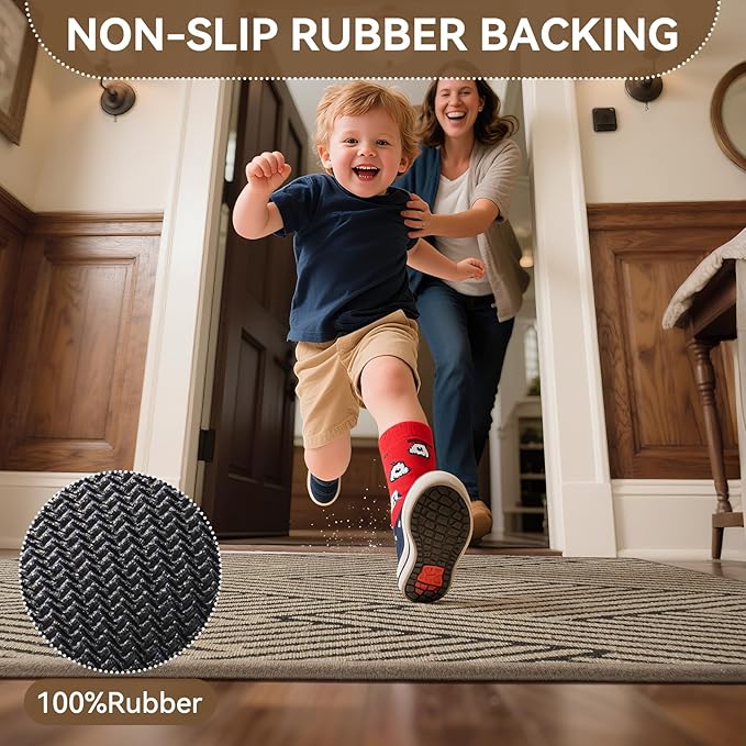 Door Mat Indoor Outside Entrance 31"x47", Low-Profile Non Slip Outdoor Inside Doormat Entryway Mat, Dirt Resistant Absorbent Front Porch Welcome Entry Mats, Washable Easy Clean, Brown