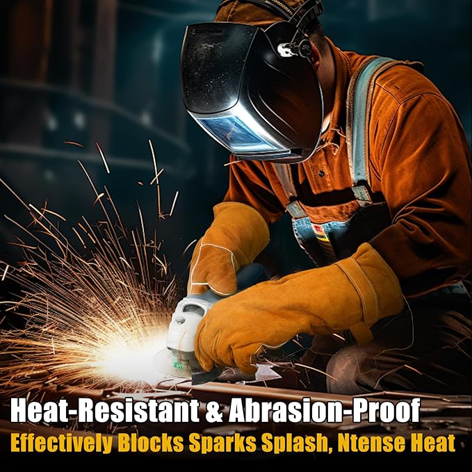 16 Inch Leather Welding Gloves Fire Heat Resistant for Men & Women in Mig Tig Stick Welding or Wood Stove, X-Large