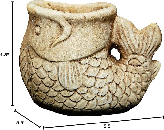 Classic Home and Garden Cement Buddies Animal Planter - Cute Desk Decoration - UV Coated Animal Vase w/Removable Drain Plug - Succulent Planter for Indoor/Outdoor Use (Largemouth Bass, Sand, Small)
