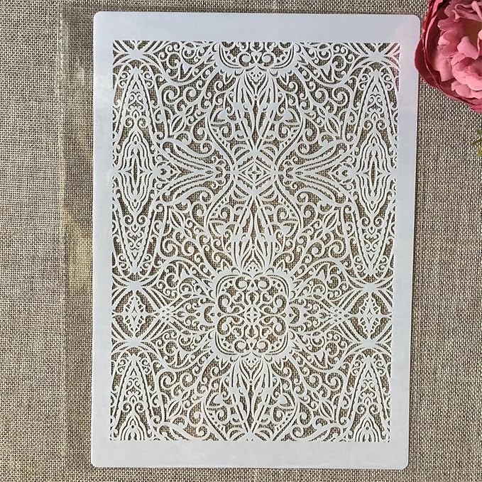TIAMECH A4 Reusable Palace Texture Stencil for Painting - Vintage Geometry Graph Layering Template, DIY Wall Art, Wood Furniture, Scrapbook & Crafts (8.3x11.7inch)
