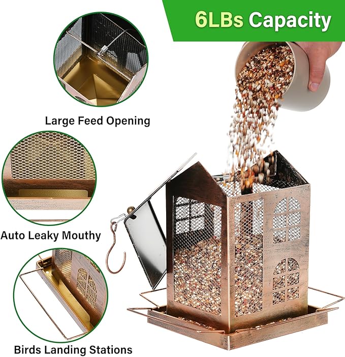 Bird Feeders for Outdoors, Heavy Duty Metal Bird Feeders for Outside Hanging, 6Lbs Large Capacity Wild Birdfeeder for Garden, Patio Watching Decor Durable Backyard Feeder