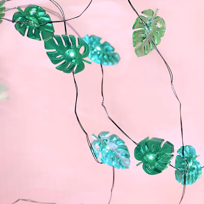 Summer Tropical Leaf Lights for Bedroom Battery - Operated Fairy Lights with Remote - Tropical Monstera Green Decor Acrylic Monstera Leaf Decor for Summer Party Home