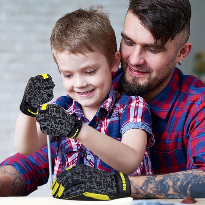 Kids Genuine Leather Work Gloves, Safety Gloves, Touch Screen, Reflective, Breathable Design, for Children Age 2-12