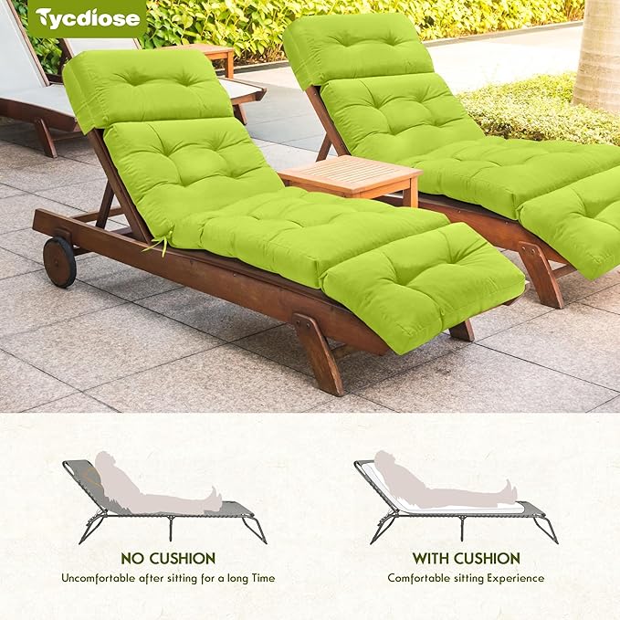Waterproof Chaise Lounge Chair Cushions Outdoor 74.4 x 22 x 4.7 Inches Thickened Memory Foam Pool Chaise Lounge Chair Cushions Replacement for Outdoor Patio Furniture with Ties, Light Green