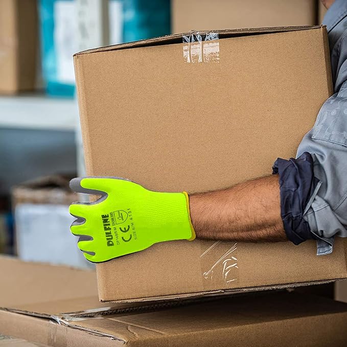 Safety Work Gloves for Men PU Coated 12 Pairs Bulk Pack,Hi-Vis Yellow Seamless Knit Glove with thin Polyurethane Coated Smooth Grip on Palm & Fingers,Ideal for General Duty Work (XX-Large)