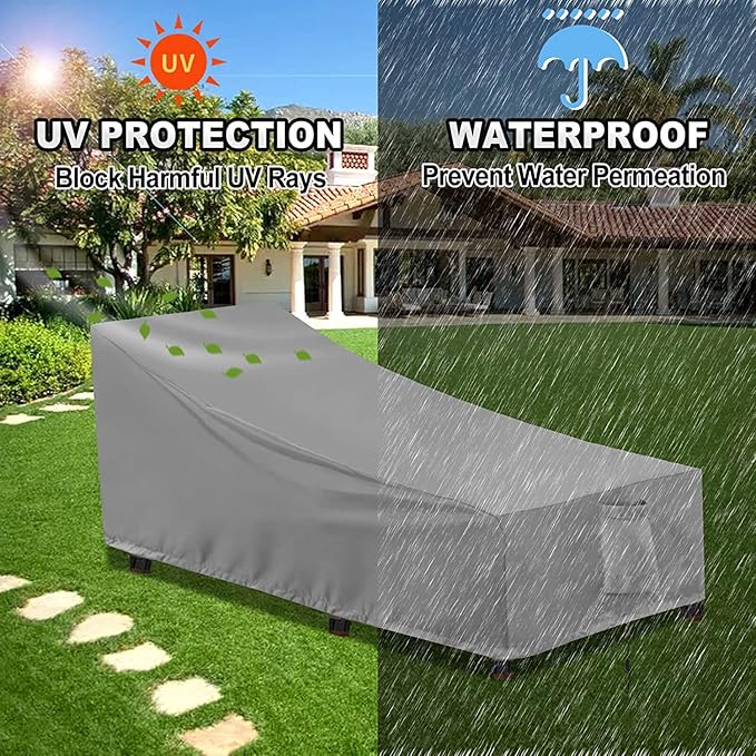 OutdoorLines Outdoor Waterproof Patio Chaise Lounge Chair Cover - UV Resistant Lounger Covers Heavy Duty Weatherproof Patio Sofa Furniture Covers, 2 Packs, 84Wx32Dx32H Inches, Gray