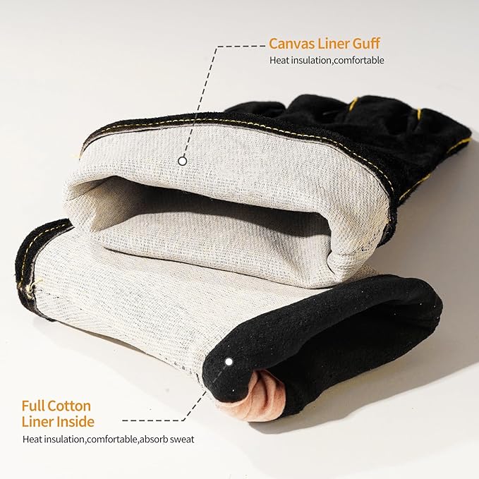 Leather MIG Welding Gloves with Reinforced Palm, Kevlar Stitching, Heat Fire Resistant for Welding/Grilling/BBQ