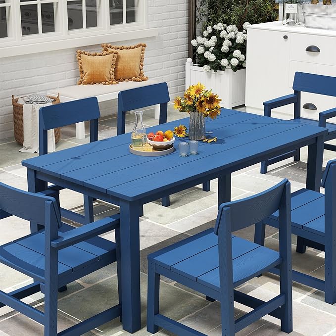 9 Piece Outdoor Dining Table Set for 8 HIPS Patio Dining Sets with Umbrella Hole Outdoor Furniture All Weather Patio Furniture Set for Outside Deck Backyard Poolside Garden, Deep Blue