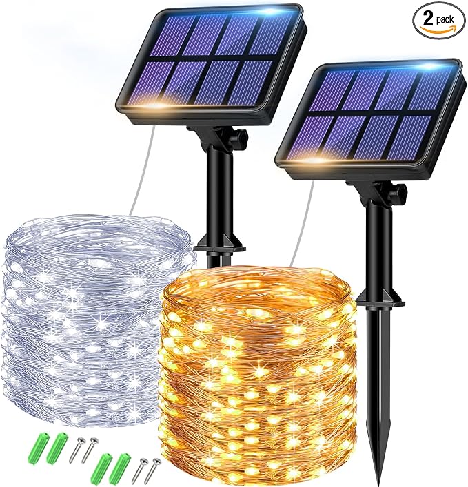btfarm 2 Pack Solar String Lights Outdoor - 160LED 66FT Solar Fairy Lights Outside Waterproof 8 Modes, Copper Wire Solar Powered Twinkling Lights for Tree Garden Patio Christmas Wedding Party Decor