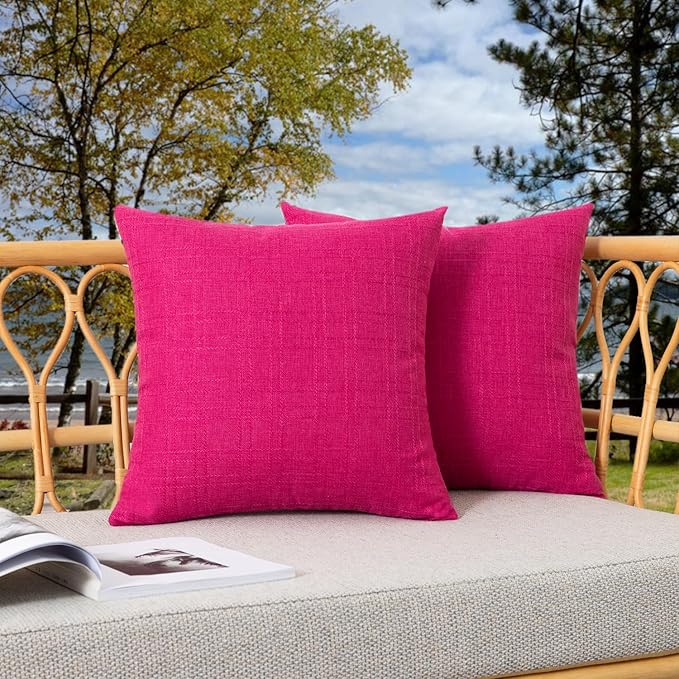 Kevin Textile Outdoor Waterproof Pillow Covers Pack of 2 Checkered Decorative Euro Sham Cushion Throw Pillowcases Shell for Patio Tent Garden Couch Bed Sofa 26x26 Inch Hot Pink