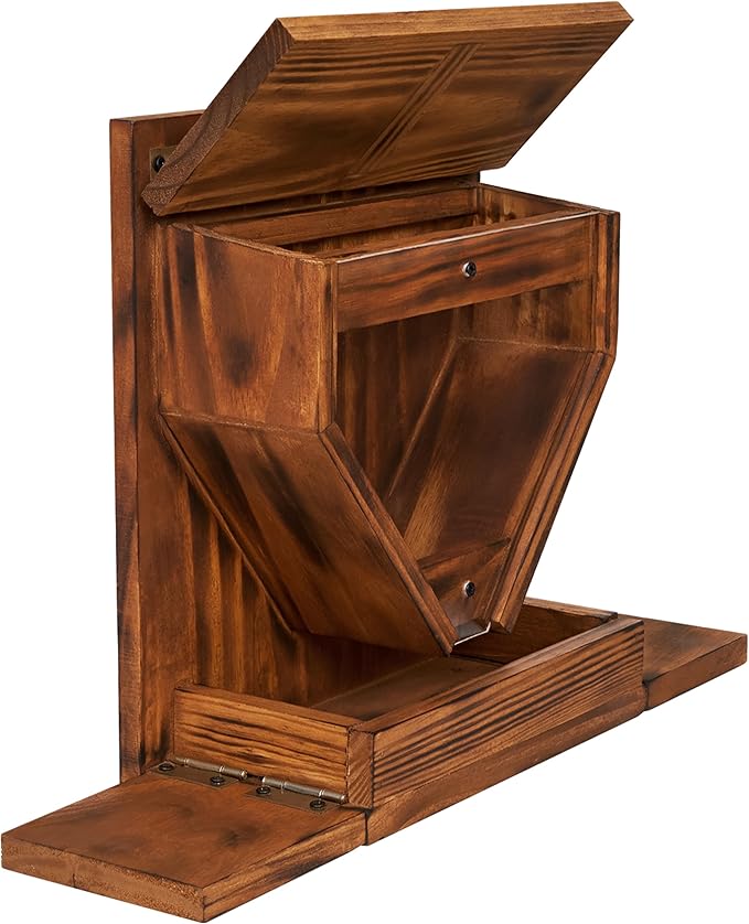 MIXUMON Wood Squirrel Feeder, Funnel Squirrel Feeders for Outside Winter, Wooden Chipmunk Feeder for Corn, Peanuts, Durable Box Easy to Fill with Removable Top Panel