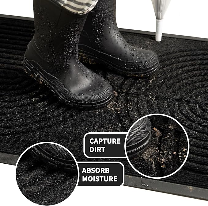 RORA Heavy Duty Door mat Outdoor Indoor Entrance, Non Slip Welcome Mat, Natural Rubber Floor Mat for Entryway, Patio, Garage, Porch, 32"x47", Black