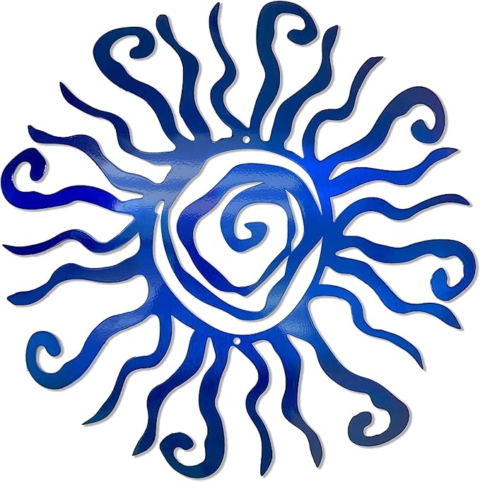 Riverside Designs Wacky Sun Metal Wall Art Indoor/Outdoor Decor - 36" Blue Rust Proof Wall Sculpture - Made in USA - Ideal for Bedroom, Garden, Home, Patio and Farmhouse