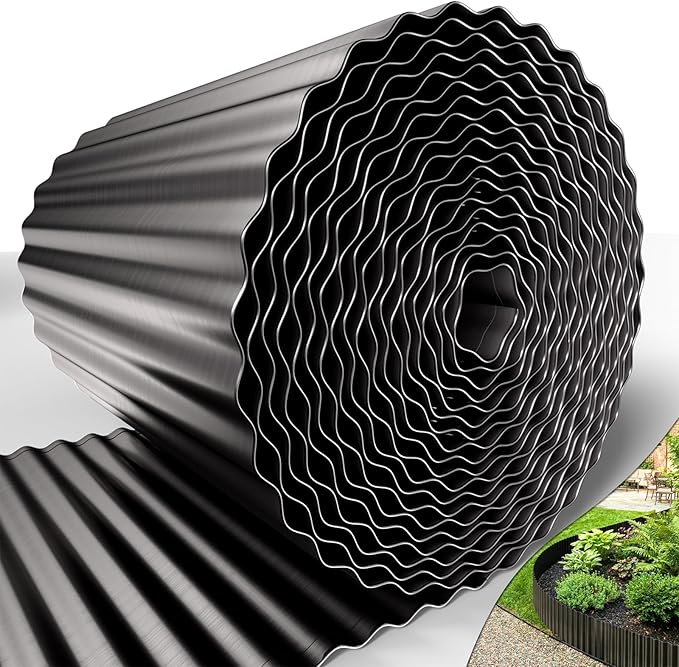 40FT x 8IN Flexible Corrugated Metal Garden Edging Roll, Rust Resistant Galvanized Steel Landscape Border, Flexible Lawn Edging for Flower Beds, Pathways & Outdoor Landscaping