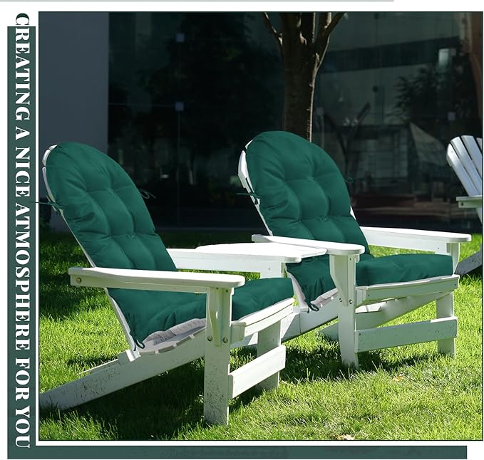 Geelin 4 Pcs Adirondack Chair Cushion High Back Patio Rocking Chair Cushion 44 x 19 x 4 Inch Tufted Weather Resistant Fade Resistant Seat for Patio Rocking Seat (Dark Green)