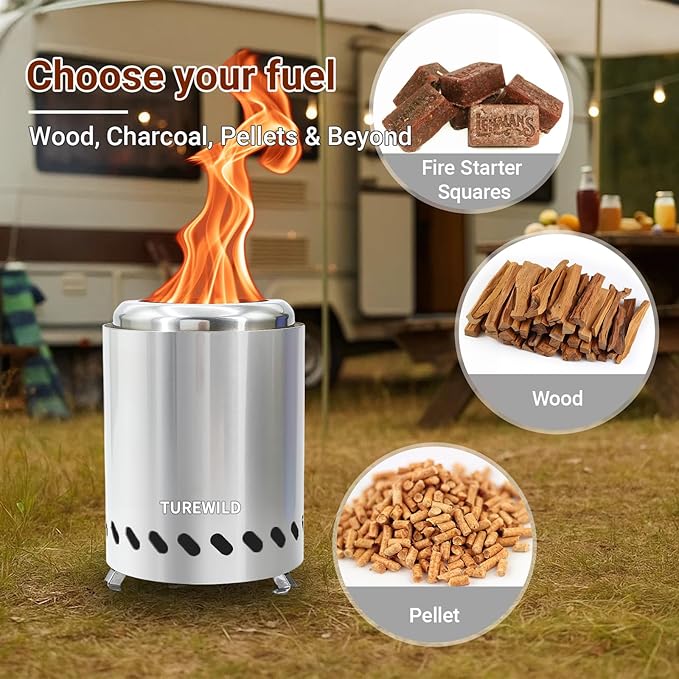 5.5 Inch Tabletop Stainless Steel Fire Pit Stove Multi-Color Low Smoke Top Firewood Stove for Outside Portable Mini Outdoor Fire Pit Including free gifts: pellet and heat-insulating gloves (Silver)