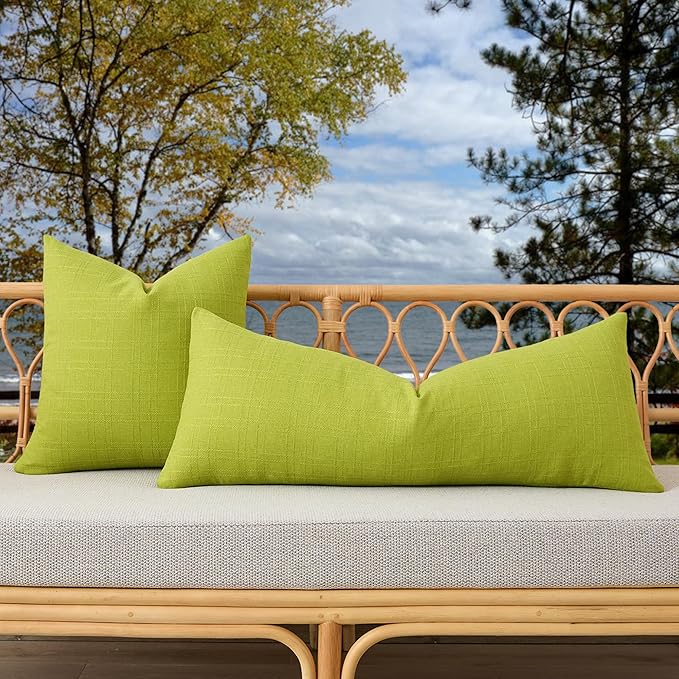 Kevin Textile Outdoor Waterproof Long Lumbar Pillow Cover 14x36 Inch Pack of 1 Checkered Decorative Rectangle Cushion Throw Pillowcases Shell for Patio Tent Garden Couch Bed Sofa Green