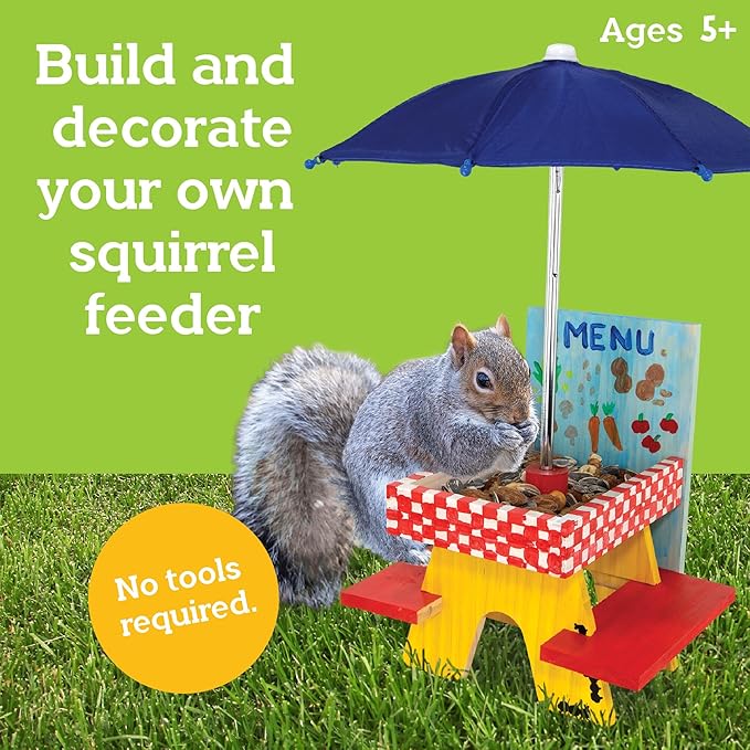 MindWare Make Your Own (MYO) Squirrel Feeder Craft Kit for Kids - Includes Wood Pieces, Paint, Brushes, Instructions and More