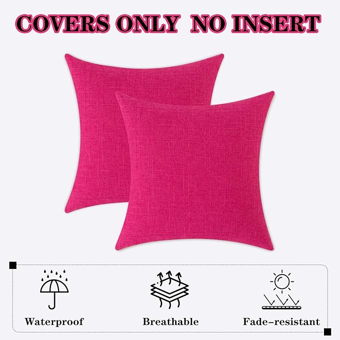 Kevin Textile Pack of 2 Outdoor Waterproof Pillow Covers Valentines Day Decorative Throw Pillow Covers Square Checkered Couch Pillow Covers for Patio Tent Bed Sofa Living Room 24x24 Inch Hot Pink