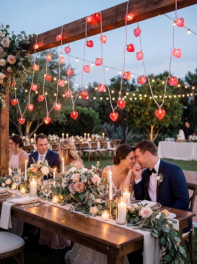 Valentine's Day Decor 8.5Ft Heart Fairy String Lights with 10 Red Pink 3D Lights, Plug in Valentine's Day Love Heart String Lights for Indoor Outdoor Patio Wedding Anniversary Party Decorations