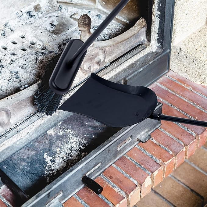 AMAGABELI Metal Fireplace Ash Shovel and Brush Set Accessories 32'' Rust Resistant with Smooth Long Handle Coal Shovel Hearth Broom Fire Place Tools Set Indoor Outdoor for Wood Stove Fire Pit