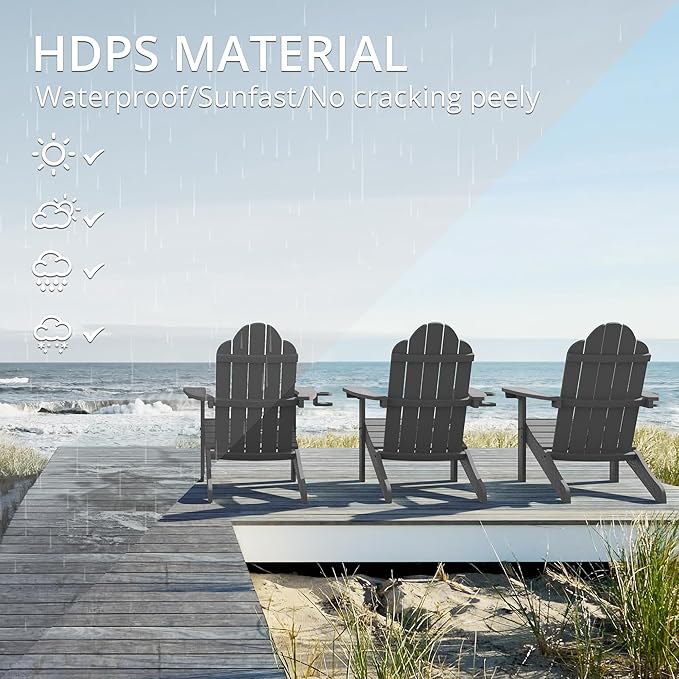 LUE BONA HDPS Adirondack Chairs Set of 4, Fire Pit Outdoor Chair Weather Resistant with Cup Holder, Modern Plastic Chair Plastic for Patio, Deck, Proch, 350LBS, Dark Gray