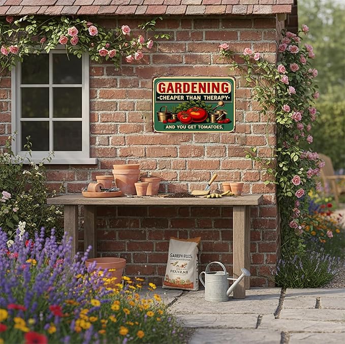 Plants Gifts Gardening Cheaper Than Therapy Vintage Tin Sign for Garden Patio Porch Yard She Shed Decor 8x12 Inch(3946)