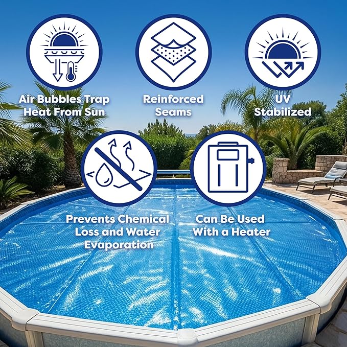 In The Swim 16' Standard Blue Round Solar Pool Cover 8 Mil for Solar Heating Above Ground Pools and Inground Pools